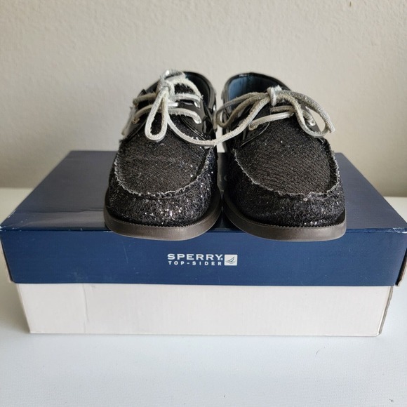 Sperry Shoes Womens 8.5 M Top Sider‎ Boat Slip On 9295999 Black Sequin - Picture 2 of 12